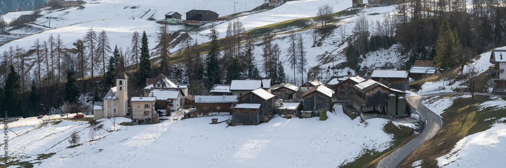 The village of Rumein, Val Lumnezia, Grisons, Switzerland