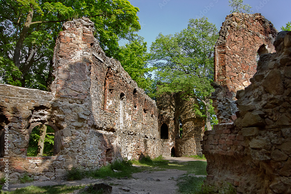  ancient ruins of old Ksienzh castle in Walbrzych, Poland