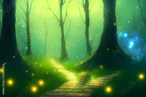 Fantasy forest with fireflies, magic orbs and more. © ECrafts