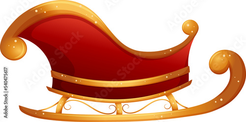 Santa claus sleigh, christmas sleigh red and gold on transparent background