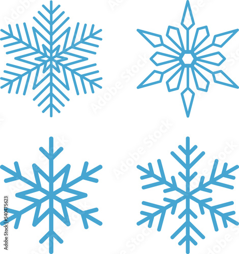 Set of blue snowflakes on transparent background