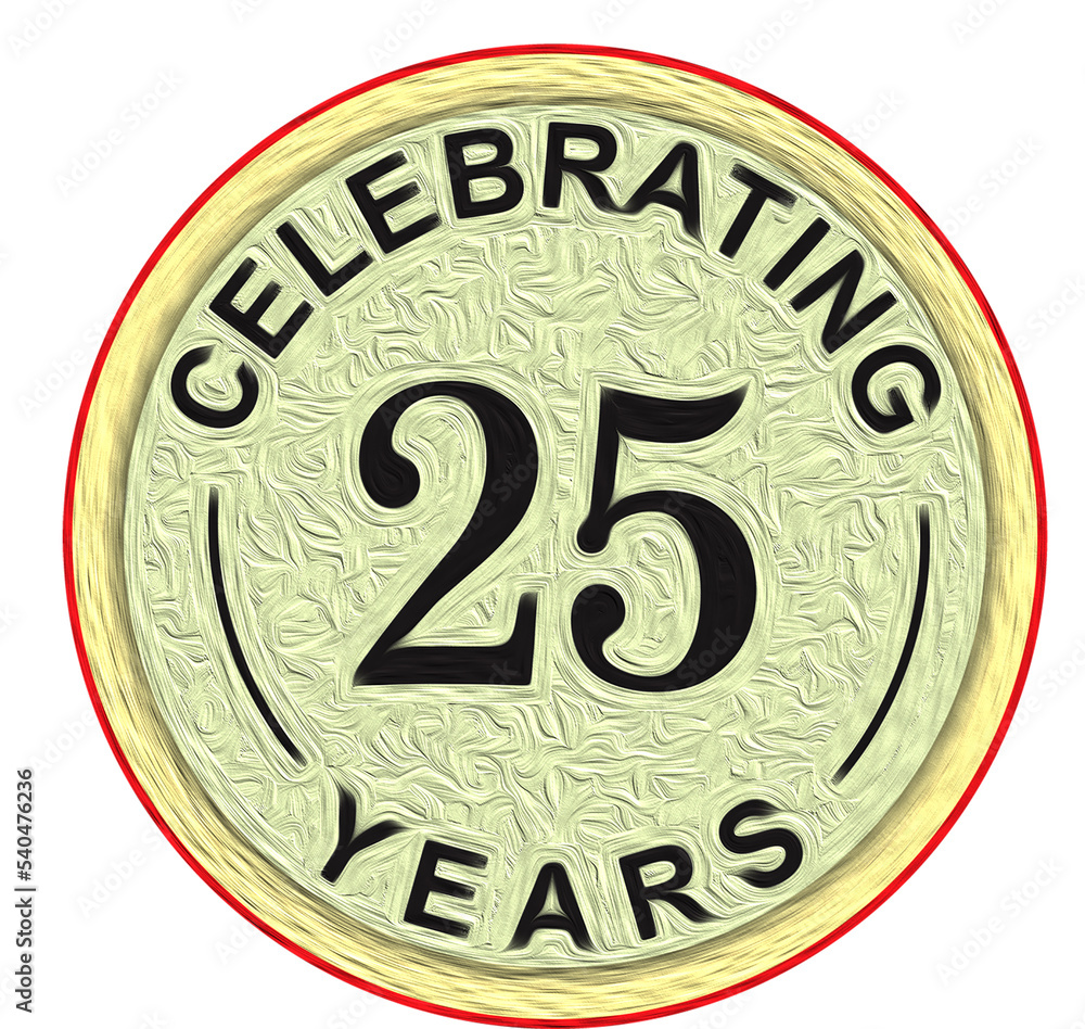 Embossed textured seal and stamp celebrating 25 years, silver jubilee