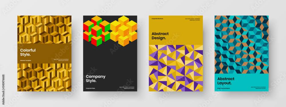 Unique corporate cover design vector concept composition. Clean geometric shapes annual report layout collection.