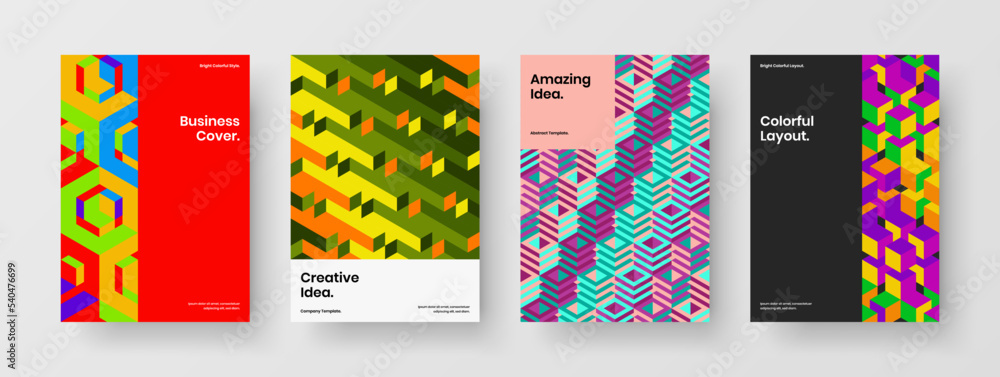 Isolated postcard design vector concept set. Modern mosaic shapes book cover layout collection. Isolated postcard design vector concept set. Modern mosaic shapes book cover layout collection.