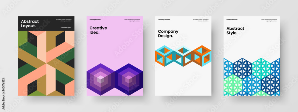 Modern mosaic pattern pamphlet illustration collection. Premium booklet design vector concept bundle.