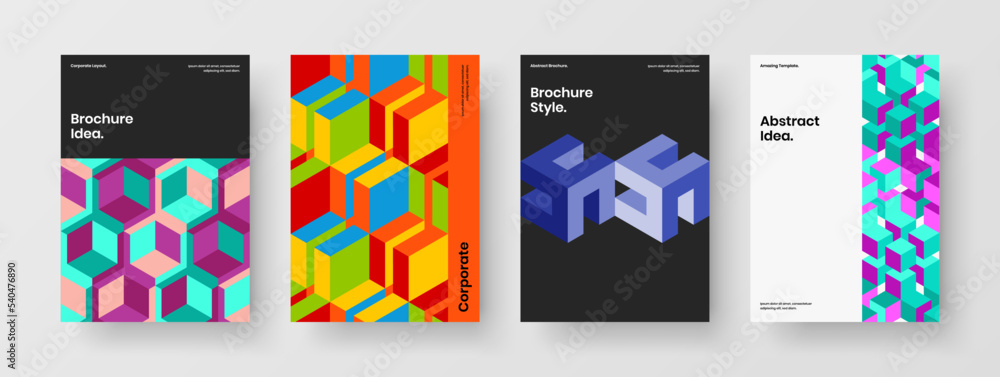 Minimalistic cover A4 design vector illustration bundle. Trendy geometric pattern postcard template collection.