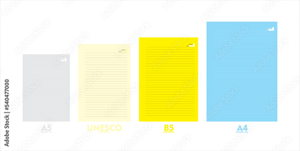 Fototapeta premium Design note book size A5, A4, B5 and unesco colorful background. vector one set