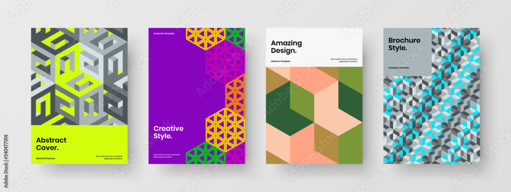 Modern presentation design vector concept bundle. Simple mosaic pattern company brochure layout set.