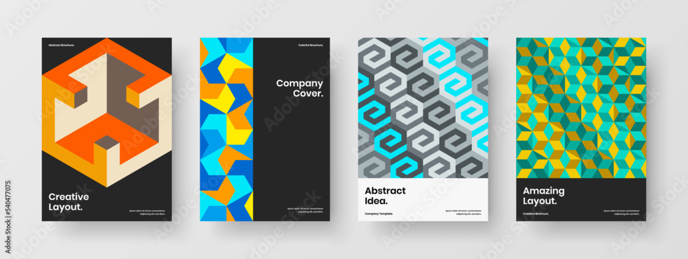 Trendy geometric pattern company identity concept collection. Premium journal cover A4 design vector illustration composition.