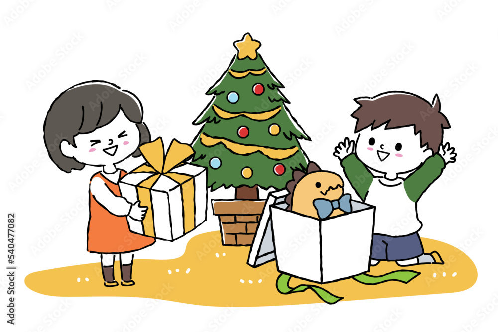 Obraz premium プレゼントを開封する子供