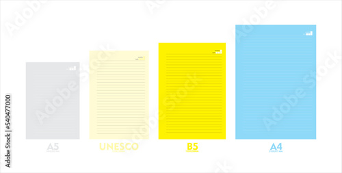 Design note book size A5, A4, B5 and unesco colorful background. vector one set