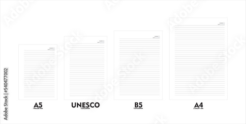Design note book size A5, A4, B5 and unesco white background. vector one set