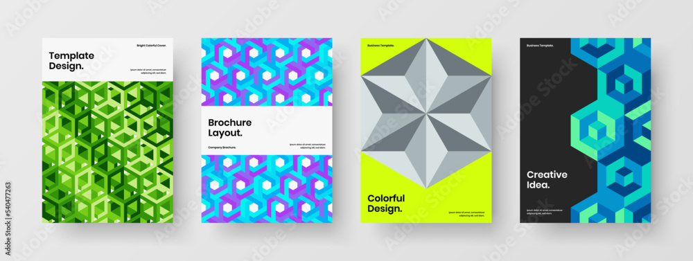 Creative mosaic tiles booklet template collection. Colorful handbill design vector layout composition.