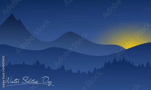 Winter solstice lettering. Elements for invitations, posters, greeting cards
Winter solstice day in December the 21. Greeting card design template. The dark sky with sunset or sunrise