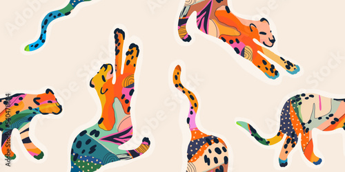 Hand drawn abstract artistic leopards print. Creative collage contemporary seamless pattern. Fashionable template for design.