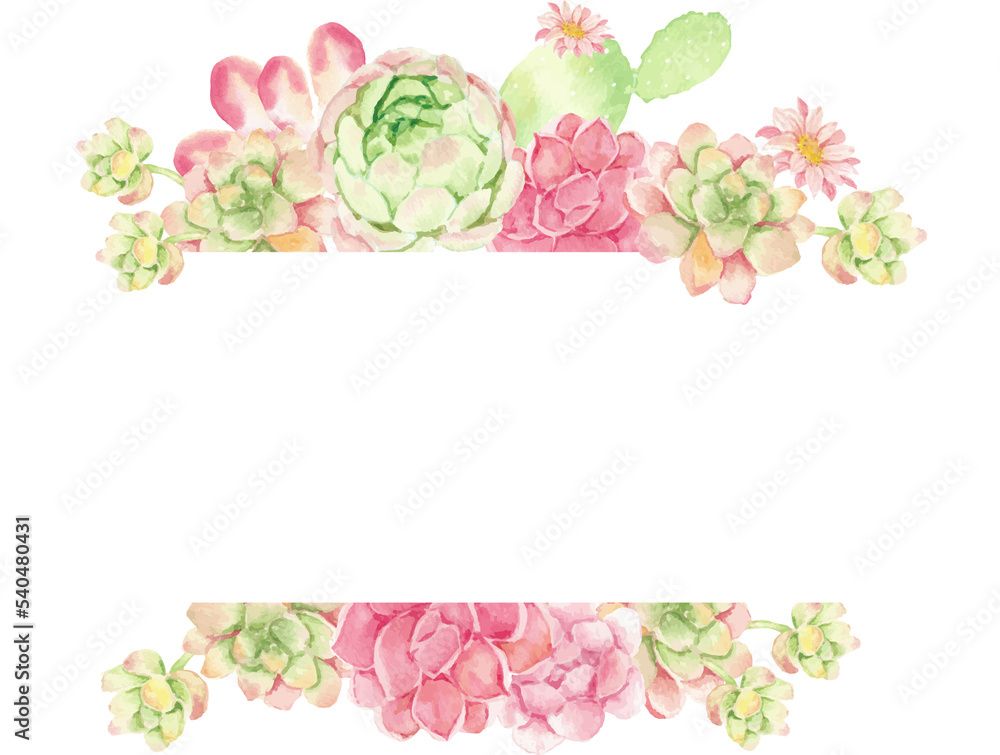 watercolor cactus and succulent bouquet arrangement banner background with copy space for text