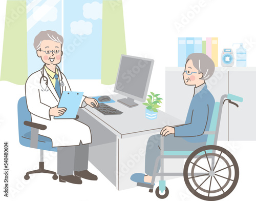 シニア男性に診察をする男性医師のベクターイラスト素材