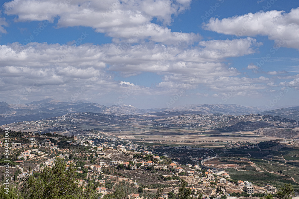 Southern Lebanon villages and agricultular fields as seen from kibbutz Misgav Am, located on the Isreali-Lebanses border, near Kiryat Shmona in Northern Israel, Israel.