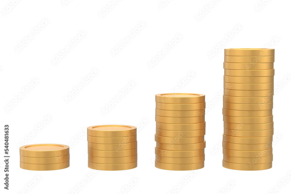 3D coin stack. Growth graph. 3D illustration. 3D coin stack. Growth graph. 3D illustration.