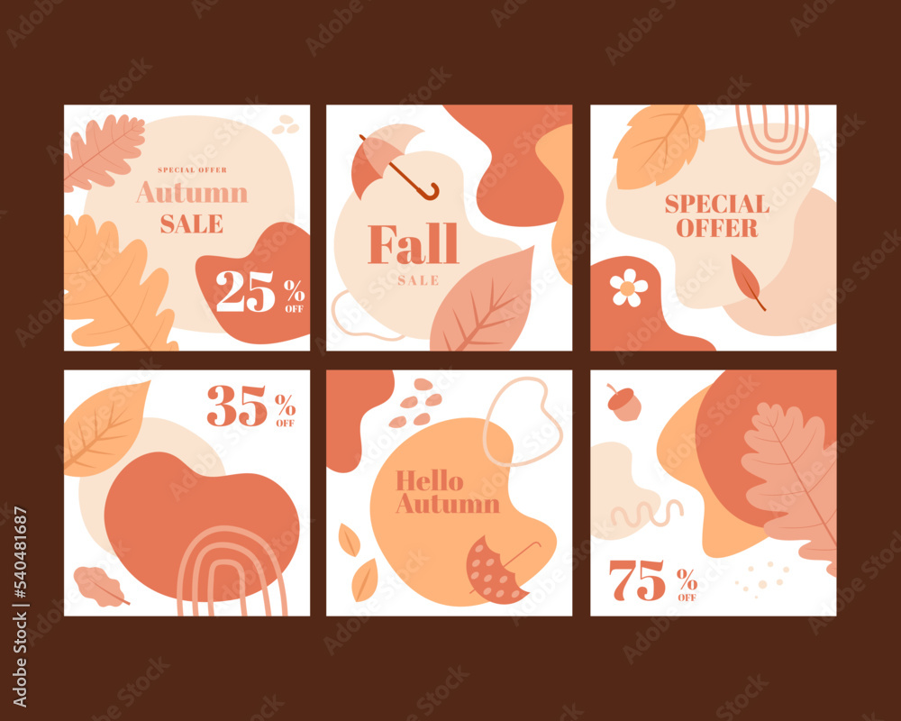 Set of Fall set with hand-drawn various shapes and doodle objects. Abstract contemporary modern trendy vector illustration.