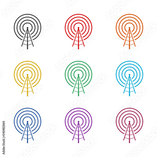 Signal tower icon isolated on white background. Set icons colorful
