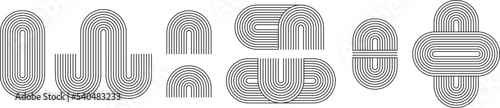 Line circle and semicircle geometric elements. Isolated abstract contemporary arc and semiarc. Simple decorative bauhaus style vector collection