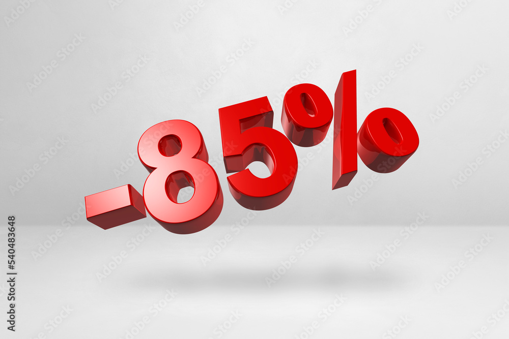 85% off discount offer. 3D illustration isolated on white. Promotional price rate 85% off discount offer. 3D illustration isolated on white. Promotional price rate