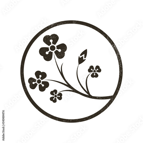 Simple round minimalistic sign of sprig of flower in Japanese style