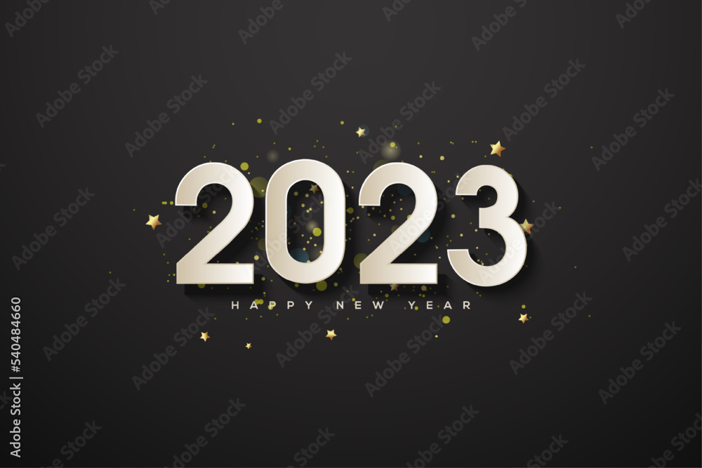 Happy new year 2023 3d paper cut with black background.