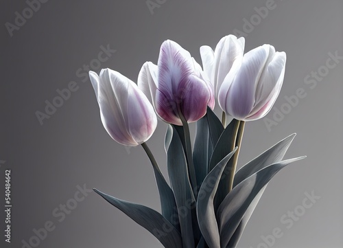 A selection of White and Pink Tulips with a Grey Studio background.
