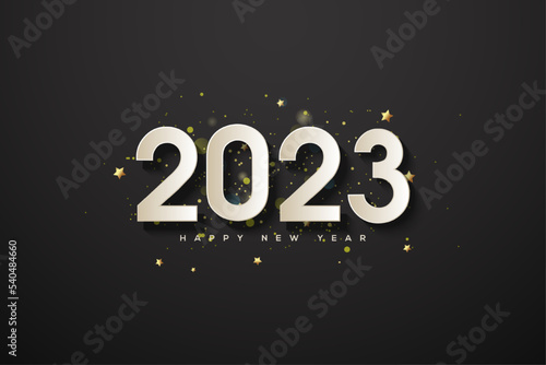 Happy new year 2023 3d paper cut with black background.