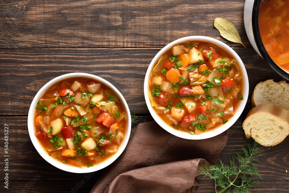 Cabbage soup in bowls Cabbage soup in bowls