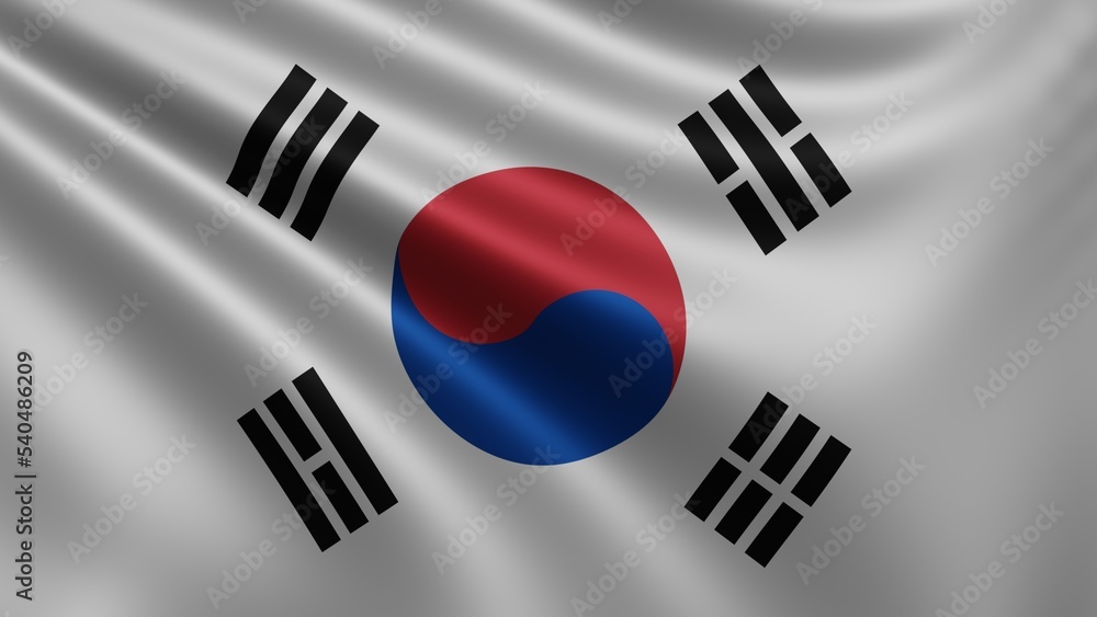 Render of the South Korea flag flutters in the wind close-up, the national flag of South Korea Flutters in 4k resolution, close-up, colors: RGB. High quality 3d illustration Render of the South Korea flag flutters in the wind close-up, the national flag of South Korea Flutters in 4k resolution, close-up, colors: RGB. High quality 3d illustration