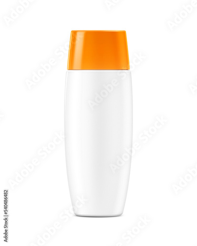 blank packaging white plastic tube with orange cap for cosmetic sunscreen product design mock-up photo