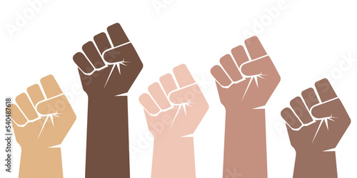 Multiethnic fists. Multiple hands raised with closed fists symbolizing black lives. Vector illustration. photo