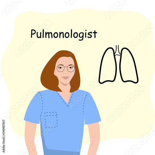 A female pulmonologist with a schematic image of a person's lungs. Vector illustration