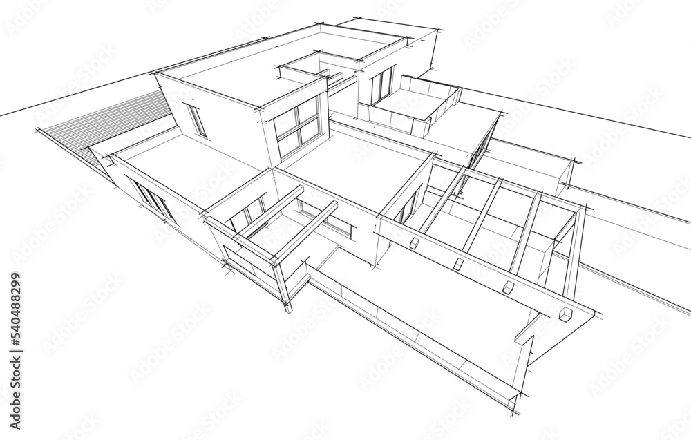 house building sketch architecture 3d illustration