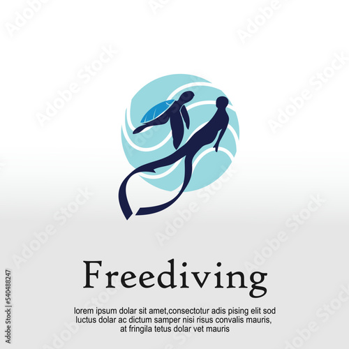 freediving club logo design idea, illustration conservation of marine turtle