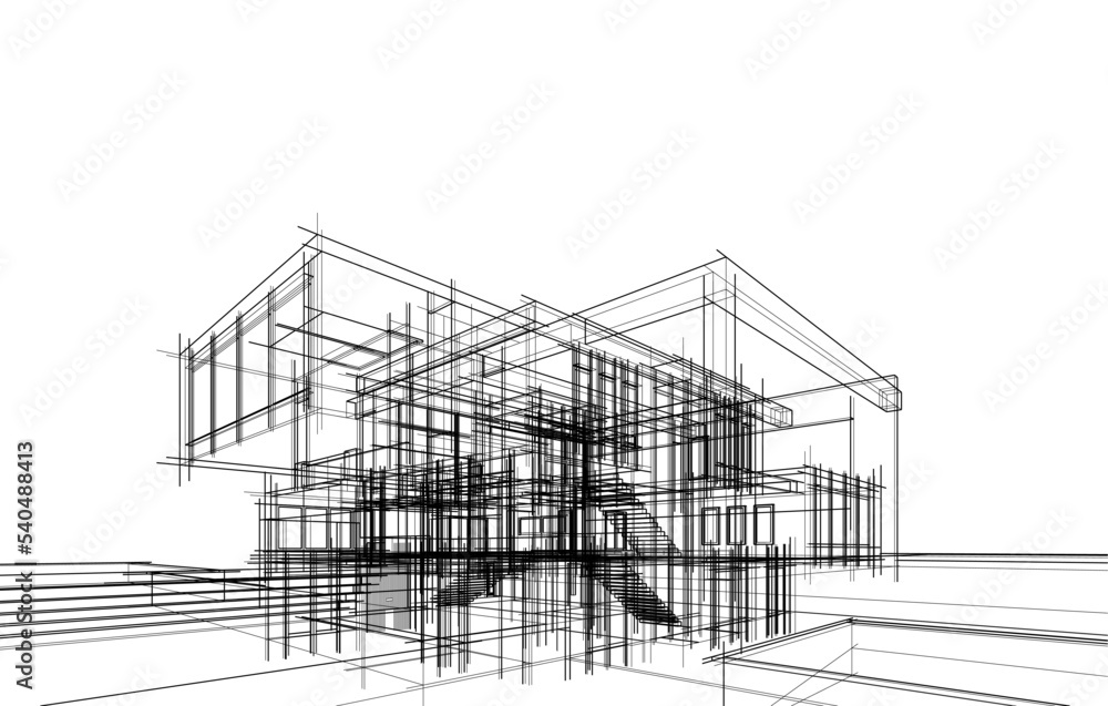 house building sketch architecture 3d illustration house building sketch architecture 3d illustration