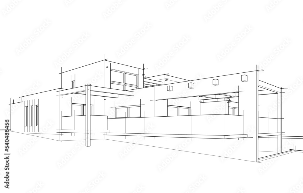 Fototapeta premium house building sketch architecture 3d illustration