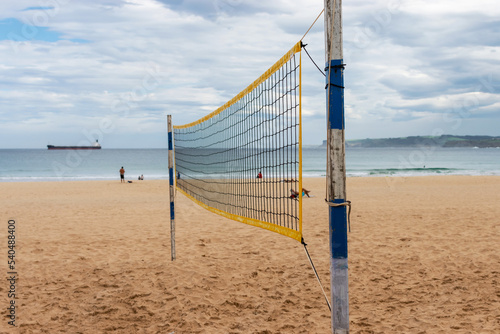 Volleyball net at Sardinero Beach in Santander. Cantabria