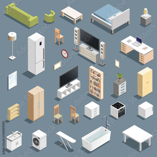 Isometric furniture icons vector set