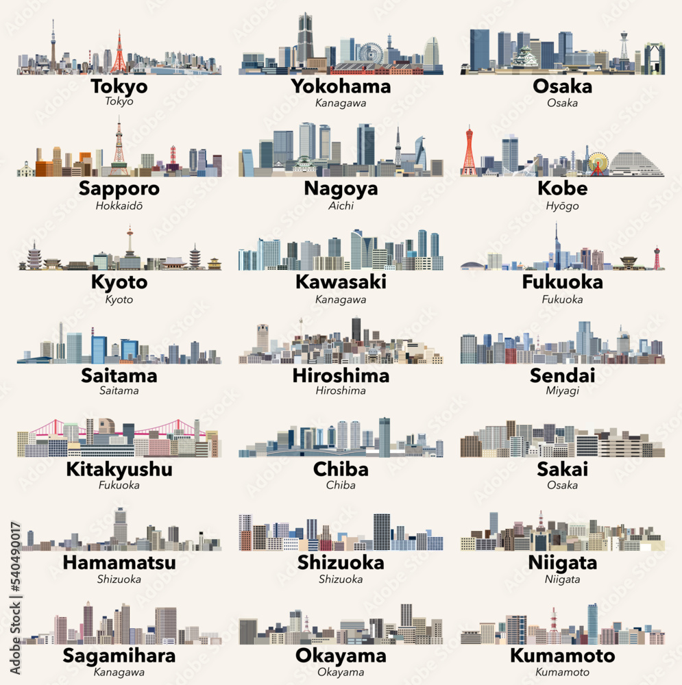 Obraz premium Japan cities skylines vector illustrations set
