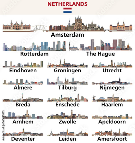 Netherlands cities skylines vector illustrations set photo