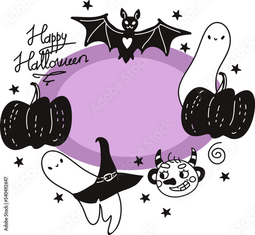 vector cute sketch doodle happy halloween frame