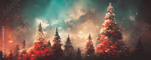 Abstract fantasy festive christmas tree background header wallpaper background 3d illustration.