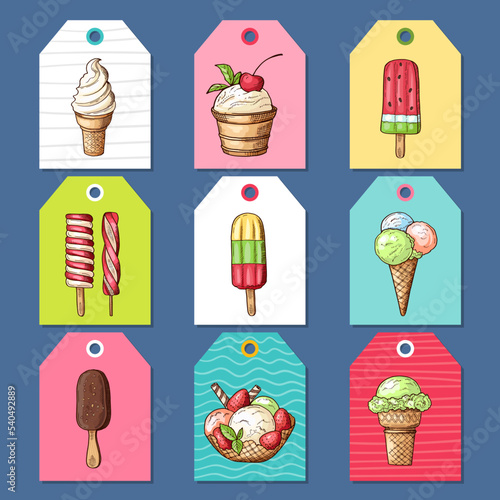 Ice cream cards. illustrations of frozen delicious products ice cream banners