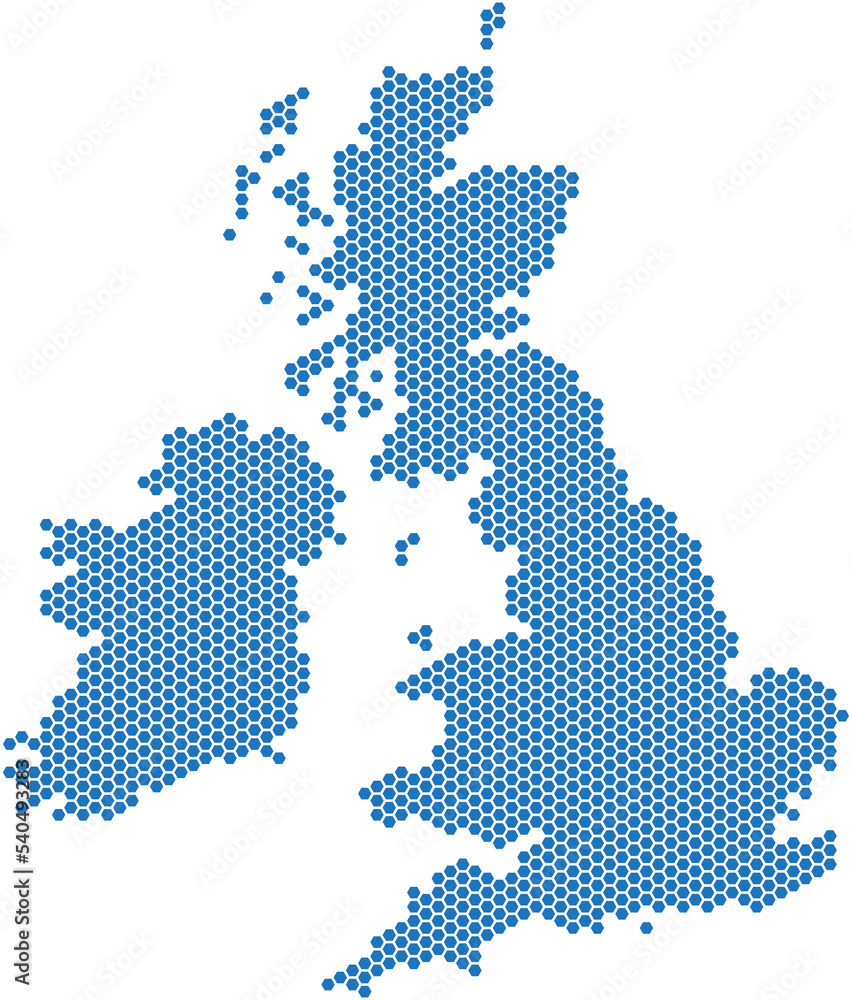 Blue hexagon shape United Kingdom map