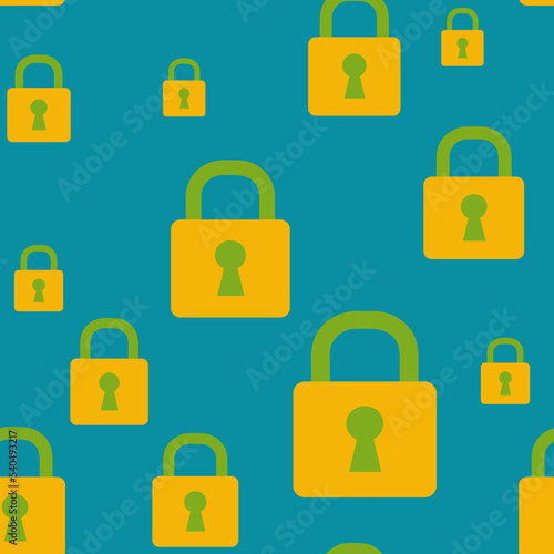 Lock pattern. Sky padlock with keyhole. Geometric security silhouette. Key safety ornament. System protection background. Private access. Protective encryption. Vector seamless texture
