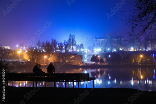 View of river and city with...